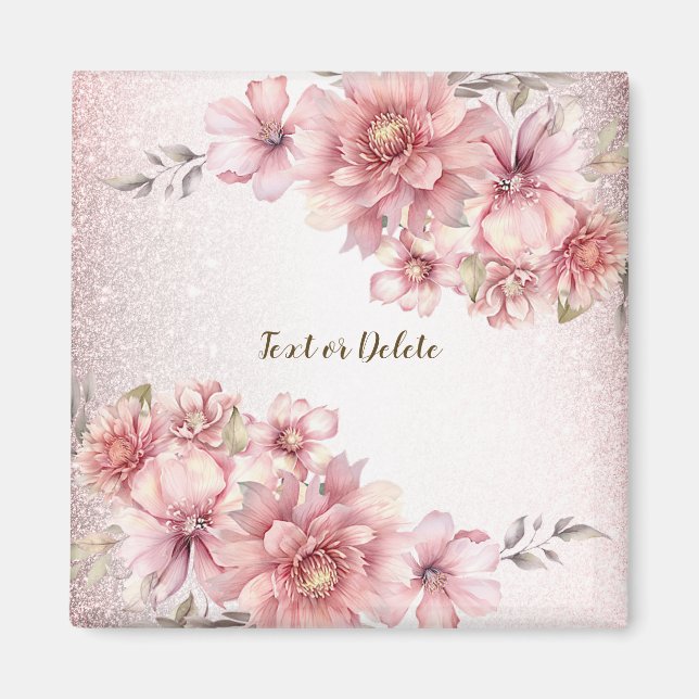 Pink Watercolor Blume Shiny Glitzer Moderne Magnet (Vorne)