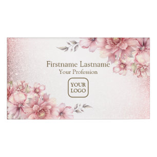 Pink Watercolor Blume Shiny Glitzer Moderne Namenschild