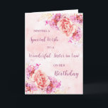Pink Watercolor Blume Sister der Justiz Geburtstag Karte<br><div class="desc">Geburtstagskarte für Juristenschwester mit Vintagen rosa und lila Aquarellfarben-Blume und nachdenklichem Vers.</div>