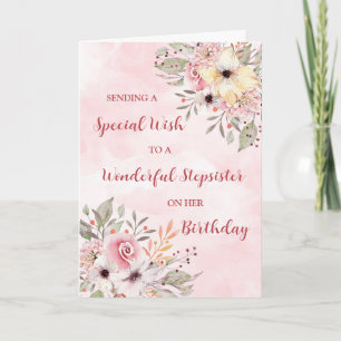Pink Watercolor Blume Stepsister Birthday Karte