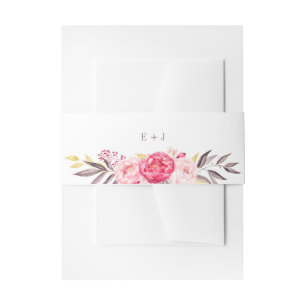 Pink Watercolor Blume Wedding Einladende Bauchband Einladungsbanderole
