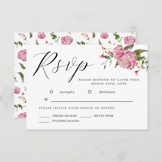 Pink Watercolor Blume Wedding RSVP Card (Vorne/Hinten)