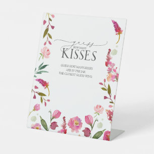 Pink Watercolor Blume Wie viele Küsse Sockelschild