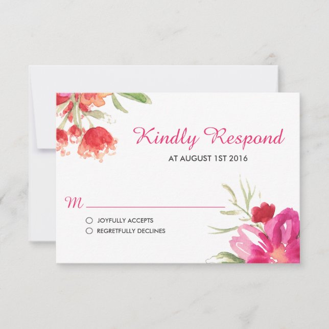 Pink Watercolor Blumen Posy RSVP Card Karte (Vorderseite)