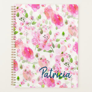 Pink Watercolor Blumengarten Muster Planer