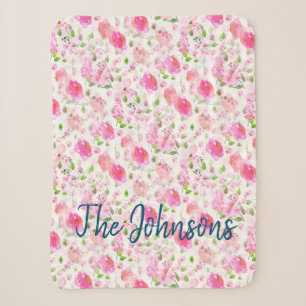 Pink Watercolor Blumengarten Muster Sherpadecke