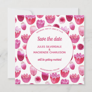 Pink Watercolor Blumenmuster Save the Date Einladung