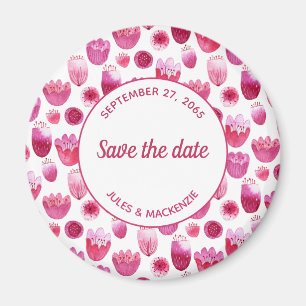 Pink Watercolor Blumenmuster Save the Date Magnet