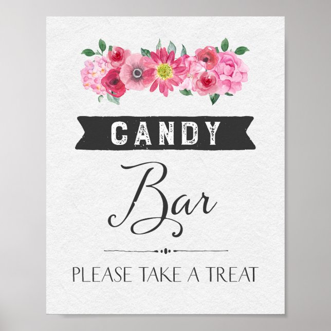 Pink Watercolor Blütencreme Bar Wedding Sign Poster (Vorne)