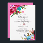 Pink Watercolor Boho Chic Floral Bat Mitzvah Einladung<br><div class="desc">Boho schicke,  heiß-rosa und türkisblaue Aquarellbouquets flezvah Einladung mit eleganter Handschrift Typografie.</div>
