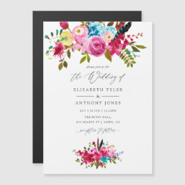 Pink Watercolor Boho Chic Floral Wedding Magneteinladung