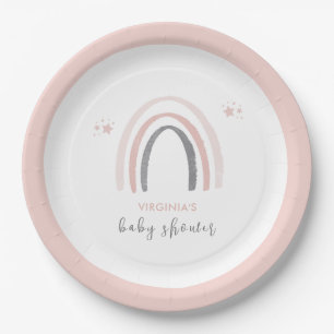 Pink Watercolor Boho Rainbow Baby Dusche Pappteller