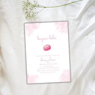 Pink Watercolor Bonjour Bébé Macaron Babydusche Einladung