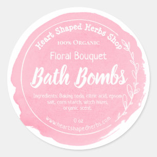 Pink Watercolor Bouquet Scented Bath Bomb Runder Aufkleber