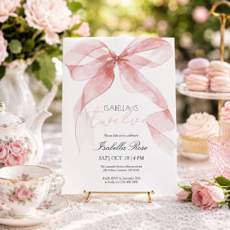 Pink Watercolor Bow Birthday Einladung