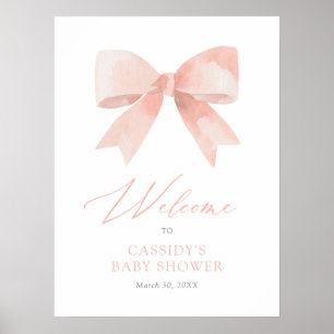 Pink Watercolor Bow Girl Baby Dusche Begrüßungszei Poster