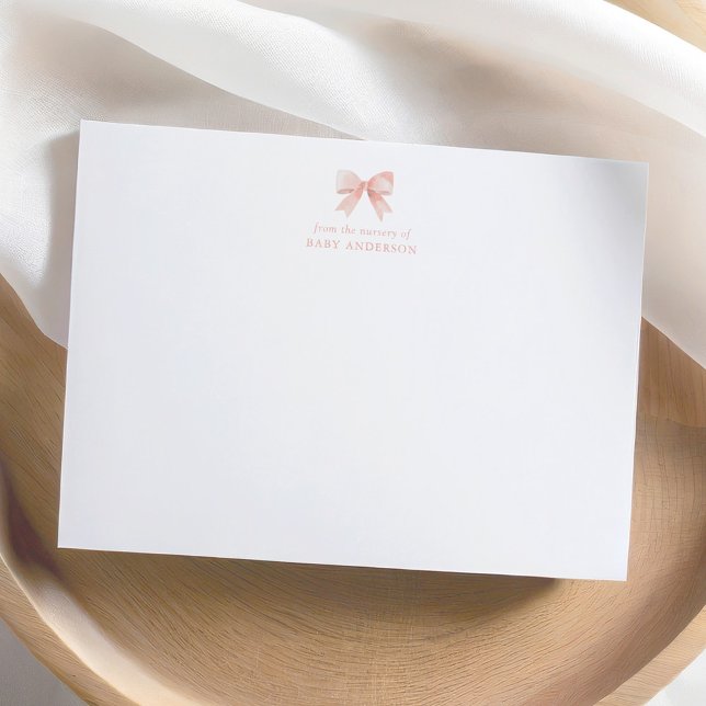 Pink Watercolor Bow Girl Babydusche Dankeskarte (Von Creator hochgeladen)