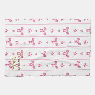 Pink Watercolor Bow Stripes Coquette Ästhetik Geschirrtuch