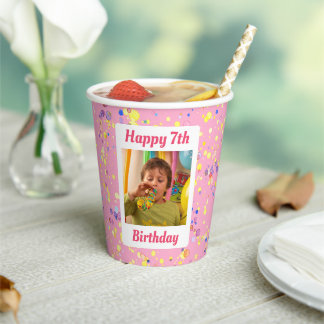 Pink Watercolor Brithday Foto Frame individuell an Pappbecher