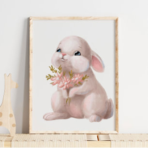 Pink Watercolor Bunny Floral   Bunny Wall Print Poster