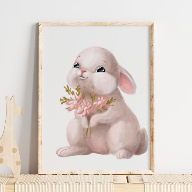 Pink Watercolor Bunny Floral | Bunny Wall Print Poster (Von Creator hochgeladen)