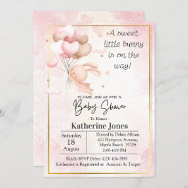 Pink Watercolor Bunny Rabbit Ballons Babydusche Einladung