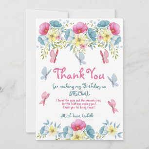 Pink Watercolor Butterfells Floral Geburtstag Dankeskarte