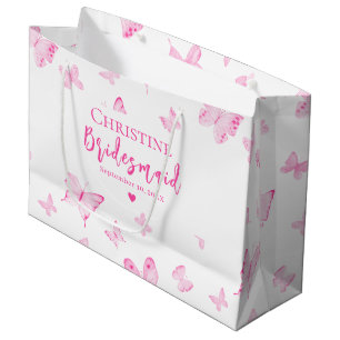 Pink Watercolor Butterfets Bridesmaid Vielen Dank Große Geschenktüte