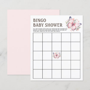 Pink Watercolor Butterfly Baby Dusche Bingo Spiel