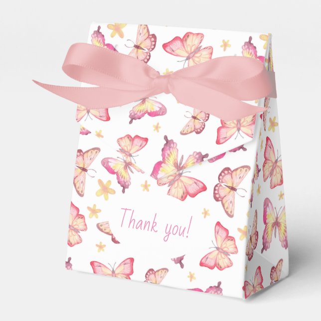 Pink Watercolor Butterfly Birthday Thank You Favor Geschenkschachtel (Vorderseite)