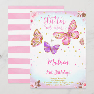 Pink Watercolor Butterfly Geburtstag Einladung