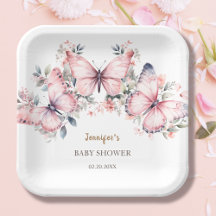 Pink Watercolor Butterfly Girl Babydusche