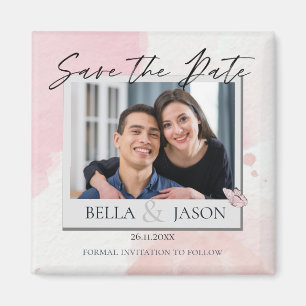 Pink Watercolor Butterfly Wedding Save the Date Magnet