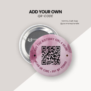 Pink Watercolor Buy Birthday Girl Drink QR Code Button