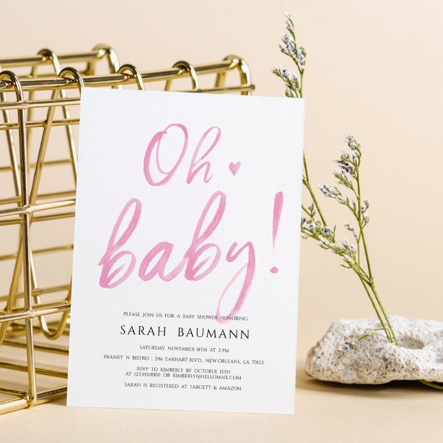 Pink Watercolor Calligraphy Kinderdusche Einladung (Von Creator hochgeladen)