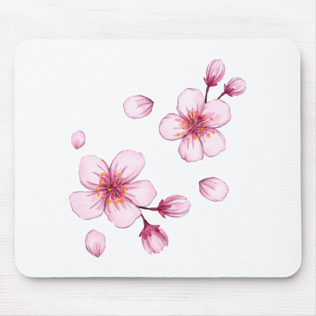 Pink Watercolor Cherry Blossom Muster Mousepad (Vorne)