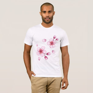 Pink Watercolor Cherry Blossom Muster T-Shirt