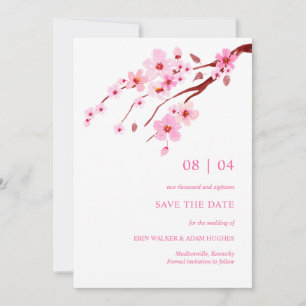 Pink Watercolor Cherry Blossom Save the Date