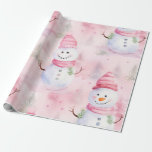 Pink Watercolor Christmas Snowman Geschenkpapier<br><div class="desc">Pink Watercolor Weihnachtsschneedecke</div>