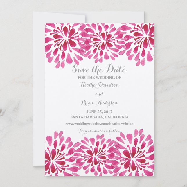 Pink Watercolor Chrysanthema Save the Date (Vorderseite)