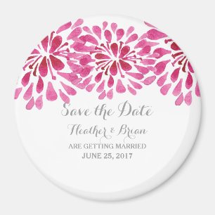 Pink Watercolor Chrysanthema Save the Date Magnet