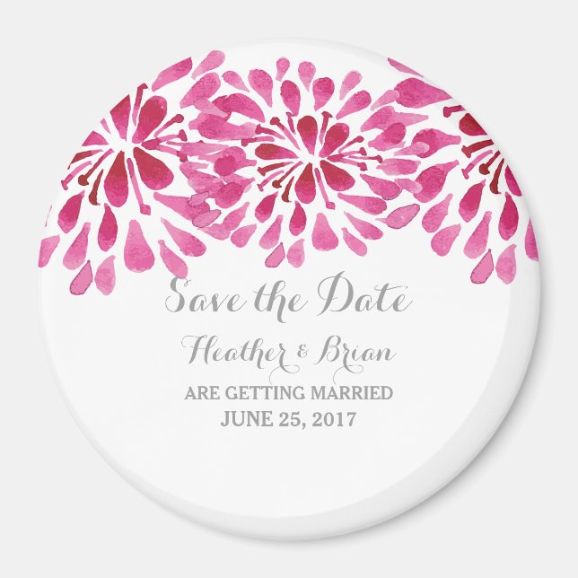 Pink Watercolor Chrysanthema Save the Date Magnet (Vorne)