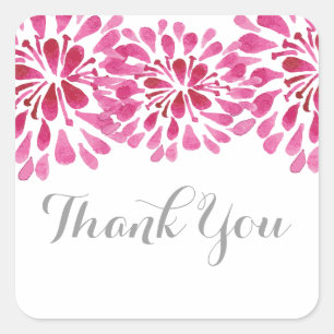 Pink Watercolor Chrysanthemum Vielen Dank Quadratischer Aufkleber