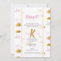 Pink Watercolor Clouds Gold Stars Sky Baby Dusche