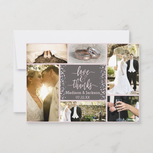 Pink Watercolor Confetti Wedding Danke Foto (Vorderseite)