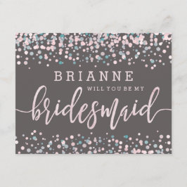 Pink Watercolor Confetti wird meine Bridesmaid sei Einladung