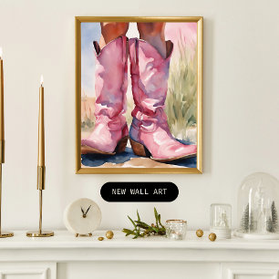 Pink Watercolor Cowgirl Stiefel Poster