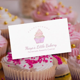 Pink Watercolor Cupcake Bäckerei Visitenkarte