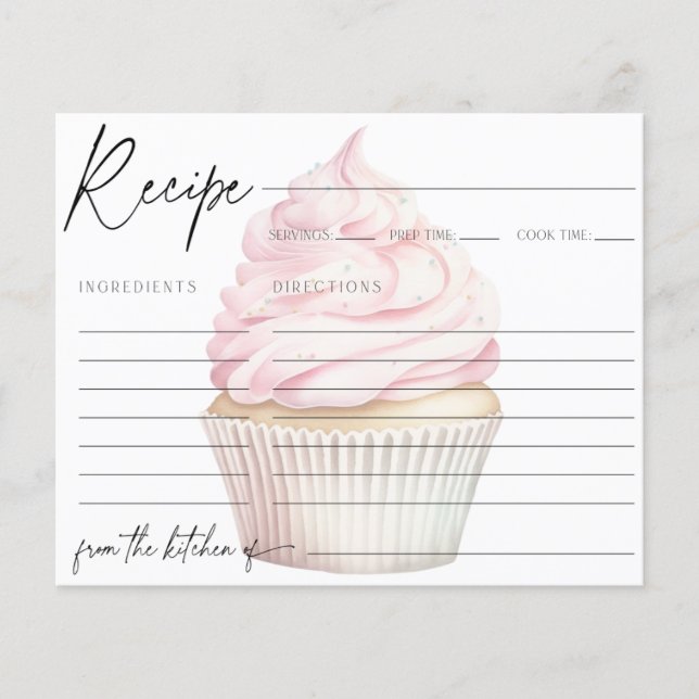 Pink Watercolor Cupcake Rezept Karte (Vorderseite)