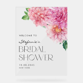 Pink Watercolor Dahlia Brautparty Willkommen Acrylschild